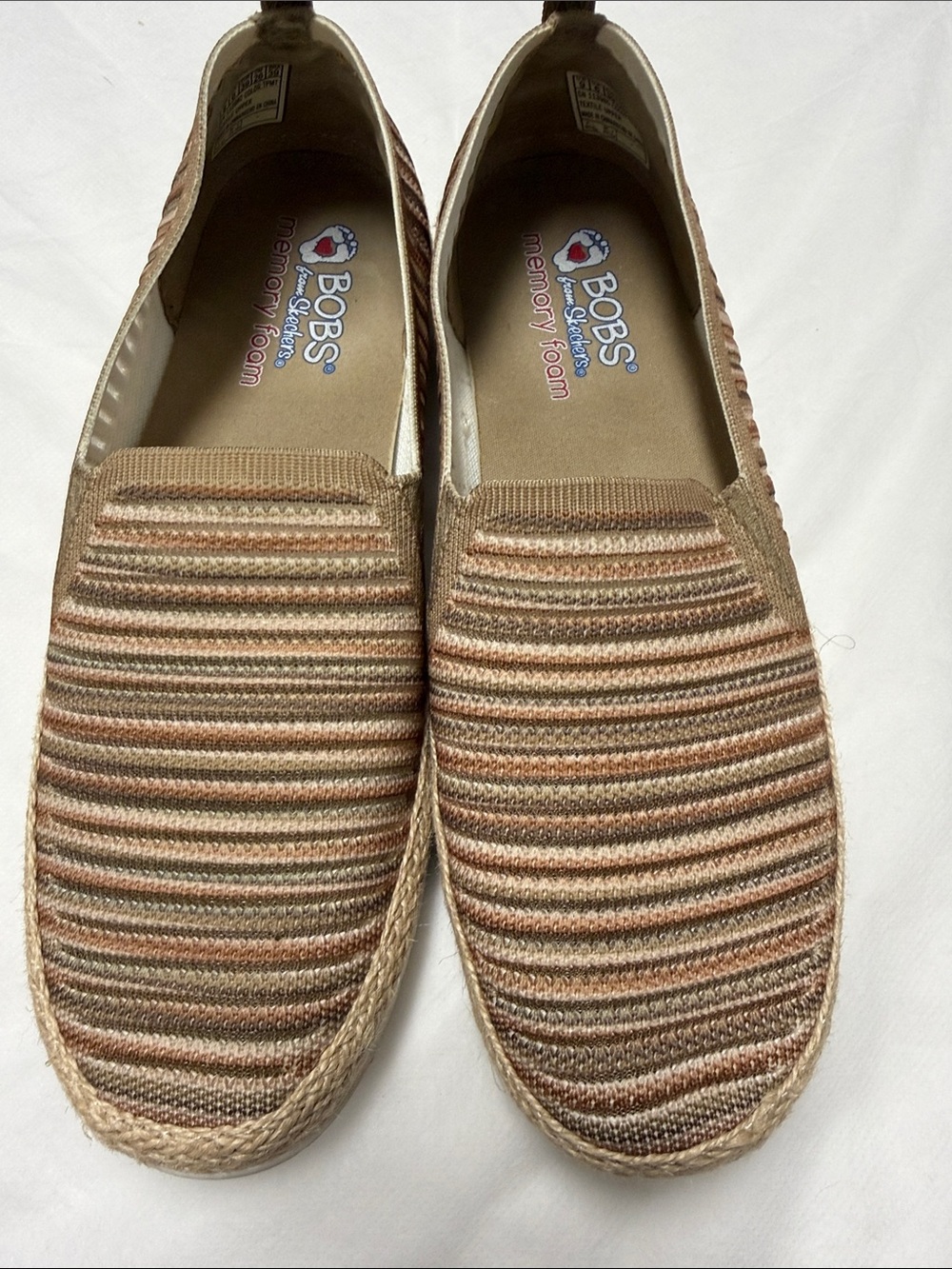 Skechers BOBS Men’s Slip-On Espadrilles in Brown and Tan Stripes